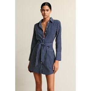 Nili Lotan Blue Striped Shirt Dress Medium Gently Used Coastal Quiet Luxury